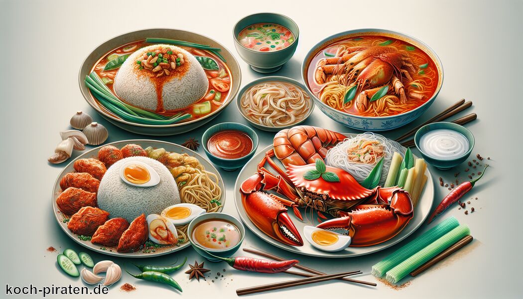 Hokkien Mee: gebratene Nudeln mit Meeresfrüchten - Typisch singapurisches Essen - traditionelle singapurische Gerichte