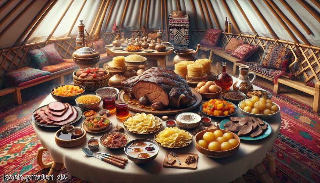 Samsa: Gebackene Teigtaschen mit Fleisch - Typisch kasachisches Essen - traditionelle kasachische Gerichte